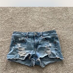 American Eagle Outfitters Blue Distressed Jean Shorts